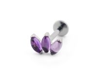 Labret Titanium Interne Steril Motiv Marquise Gerade 3 Natursteine Farbig
